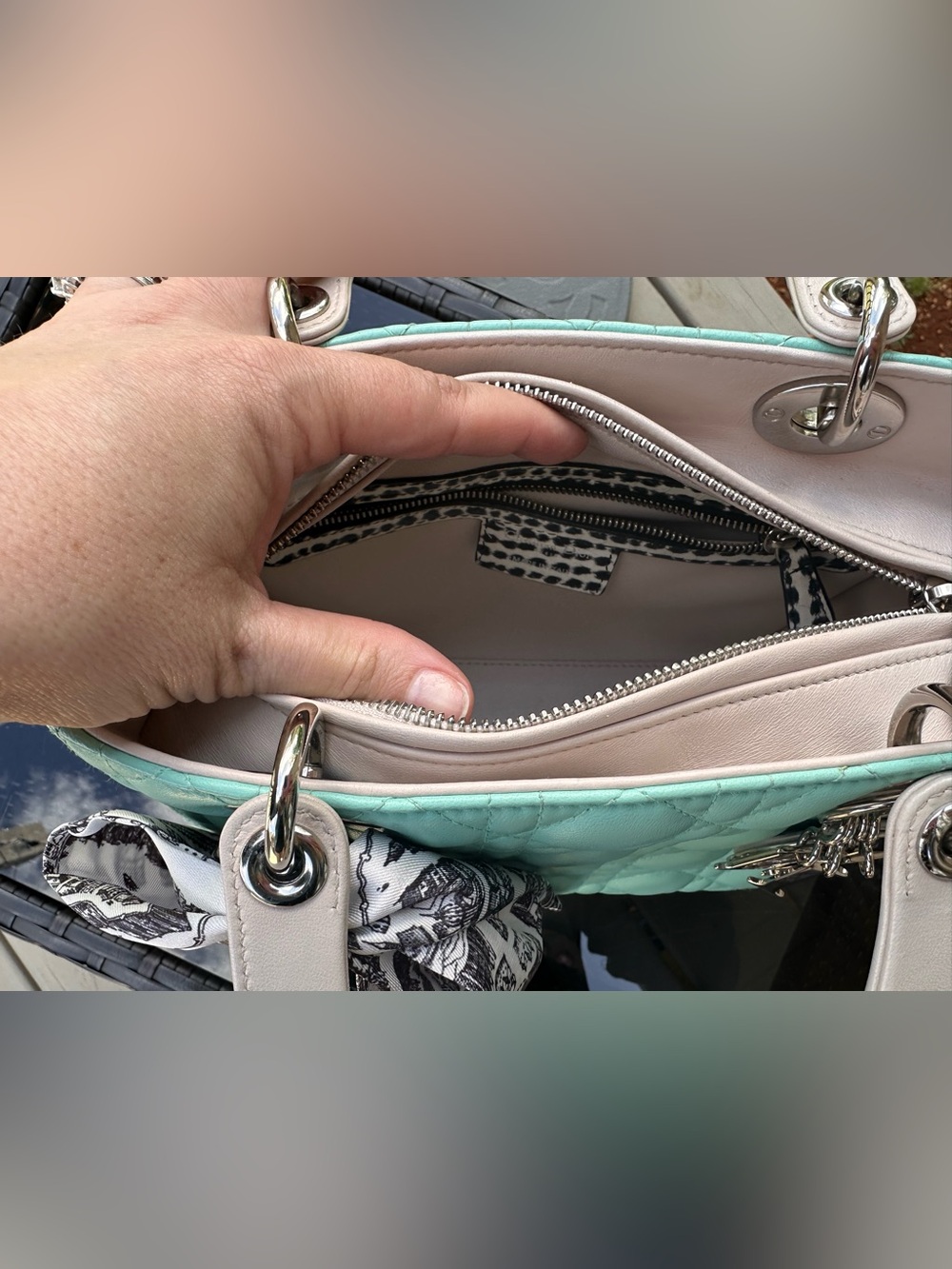 Christian Dior Lady Dior Python Tri-Tone bag with Silver Hardware. - Picture 9 of 11